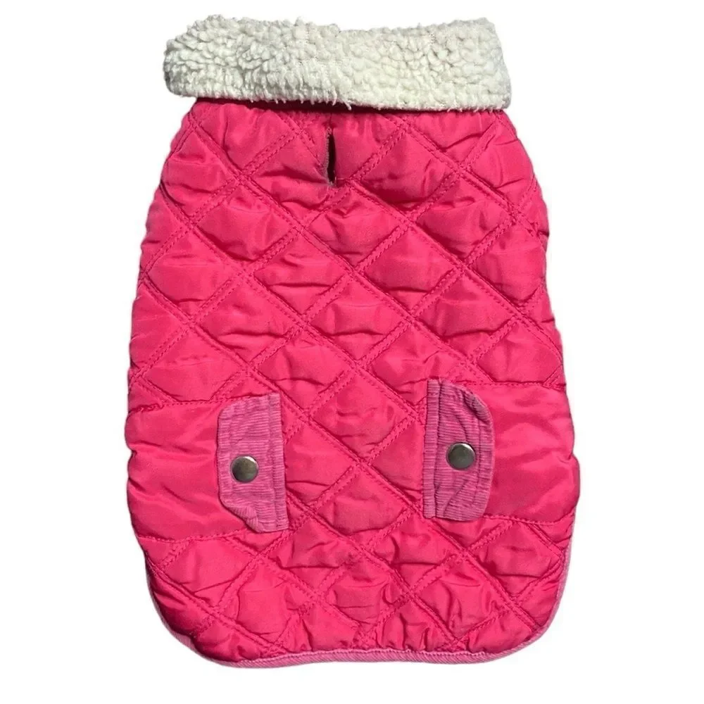 PUP CREW Fleece Lined Pink Quilted Dog Jacket